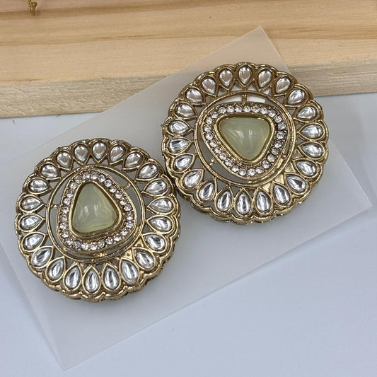 Khushi Kundan Stud Earrings ( Pista )