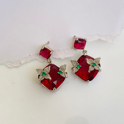 Diva Luxe Statement Earrings (Ruby )