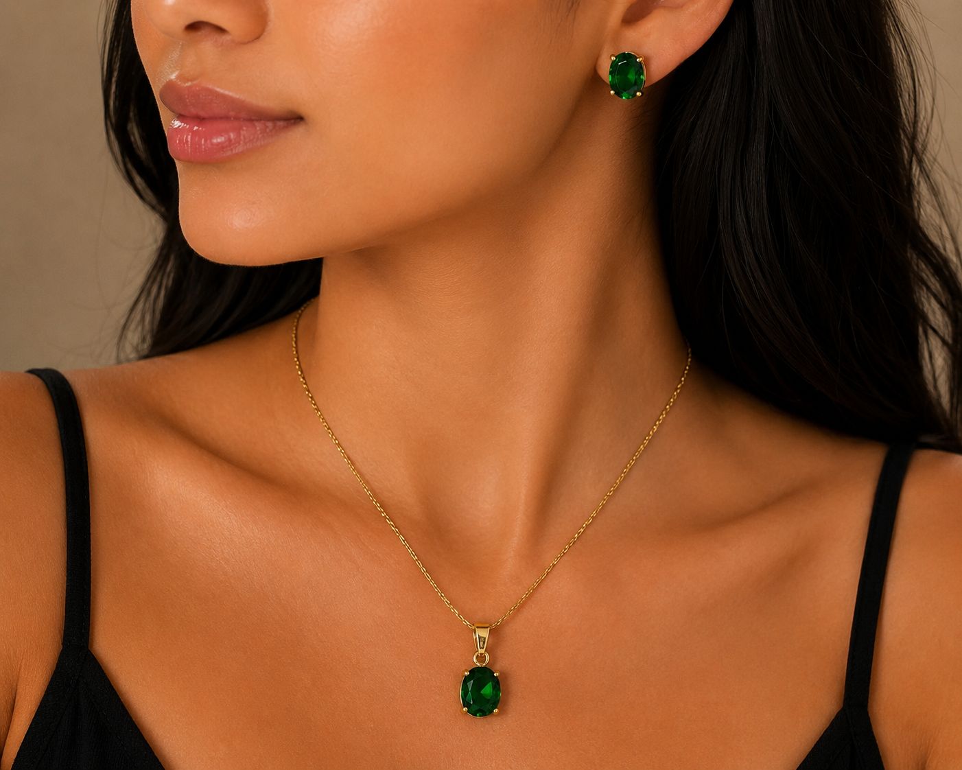 Mystic Solitaire Jewellery Set ( Emerald )