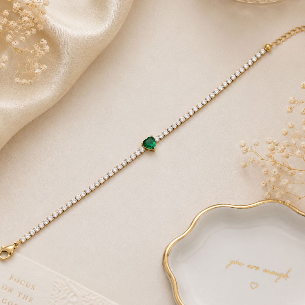 Emerald Heart Tennis Bracelet