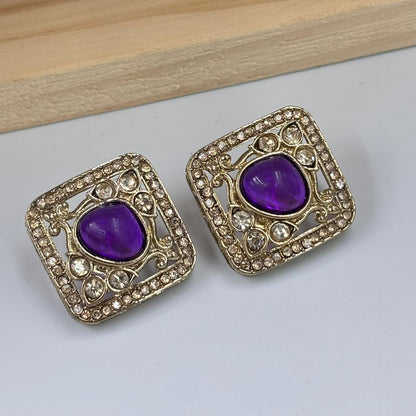 Disha Square Stud Earrings (Purple)