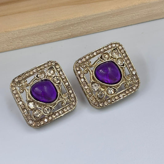 Disha Square Stud Earrings (Purple)