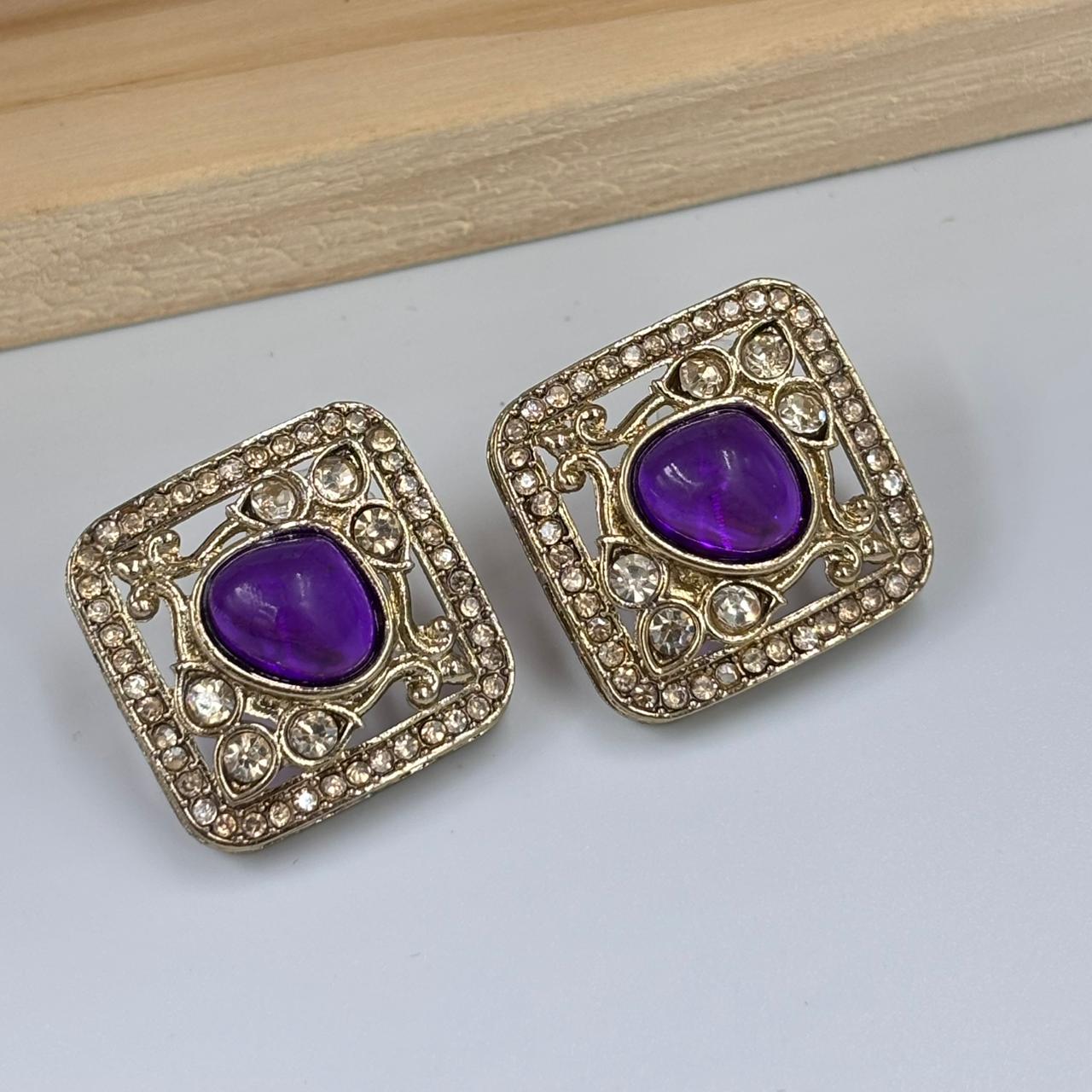 Disha Square Stud Earrings (Purple)