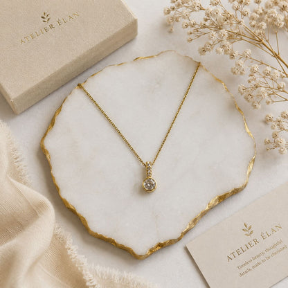 Dainty Solitaire  Necklace ( Gold )