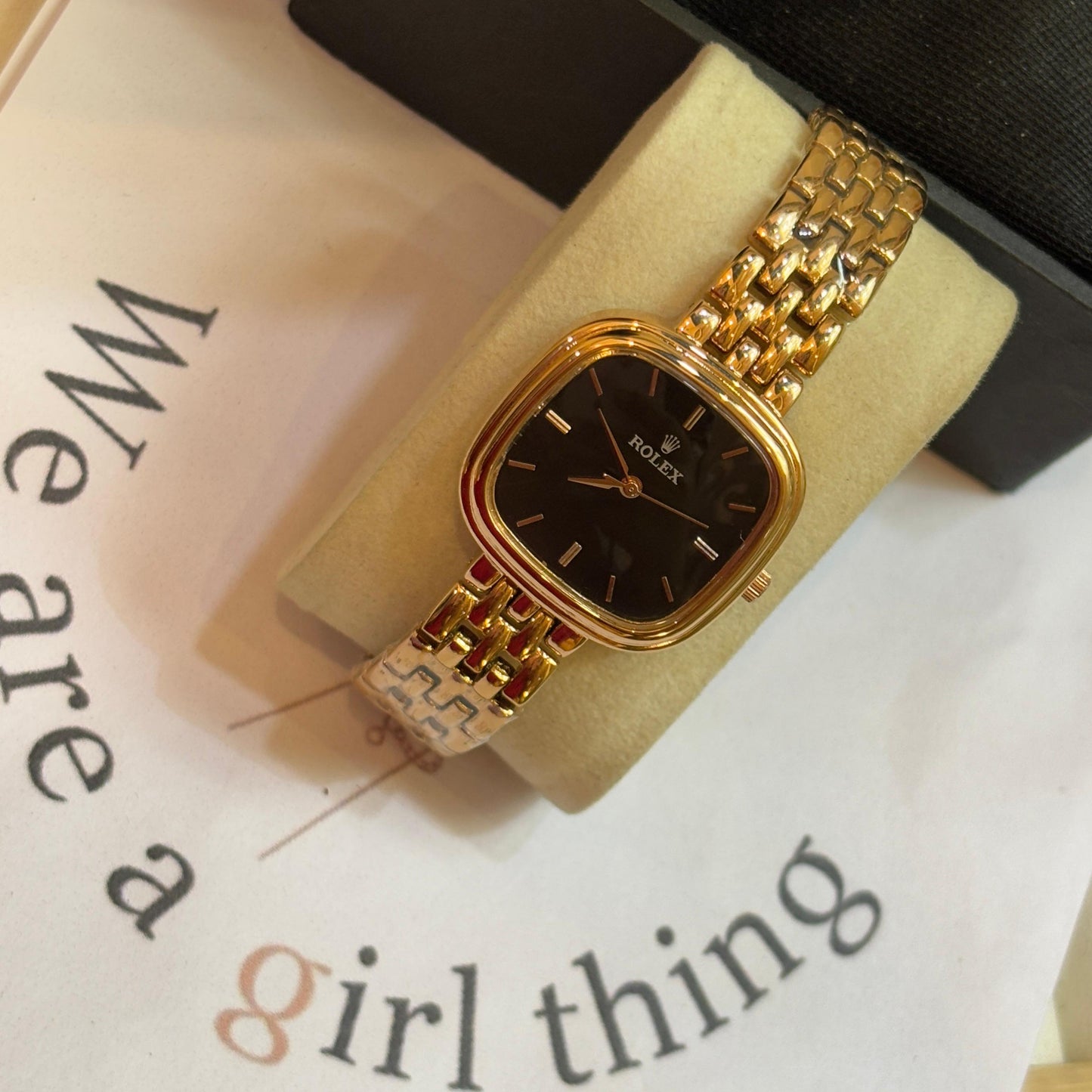 Rolex Square Dial Watch (Emerald - Rose Gold)