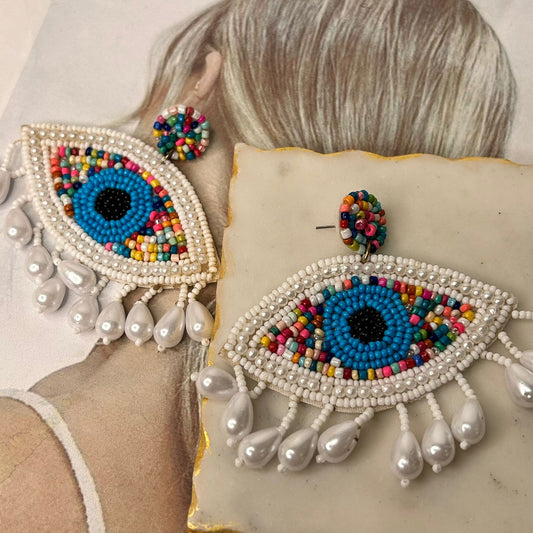 White Evil Eye Earrings