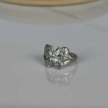Amber Silver Butterfly Ring