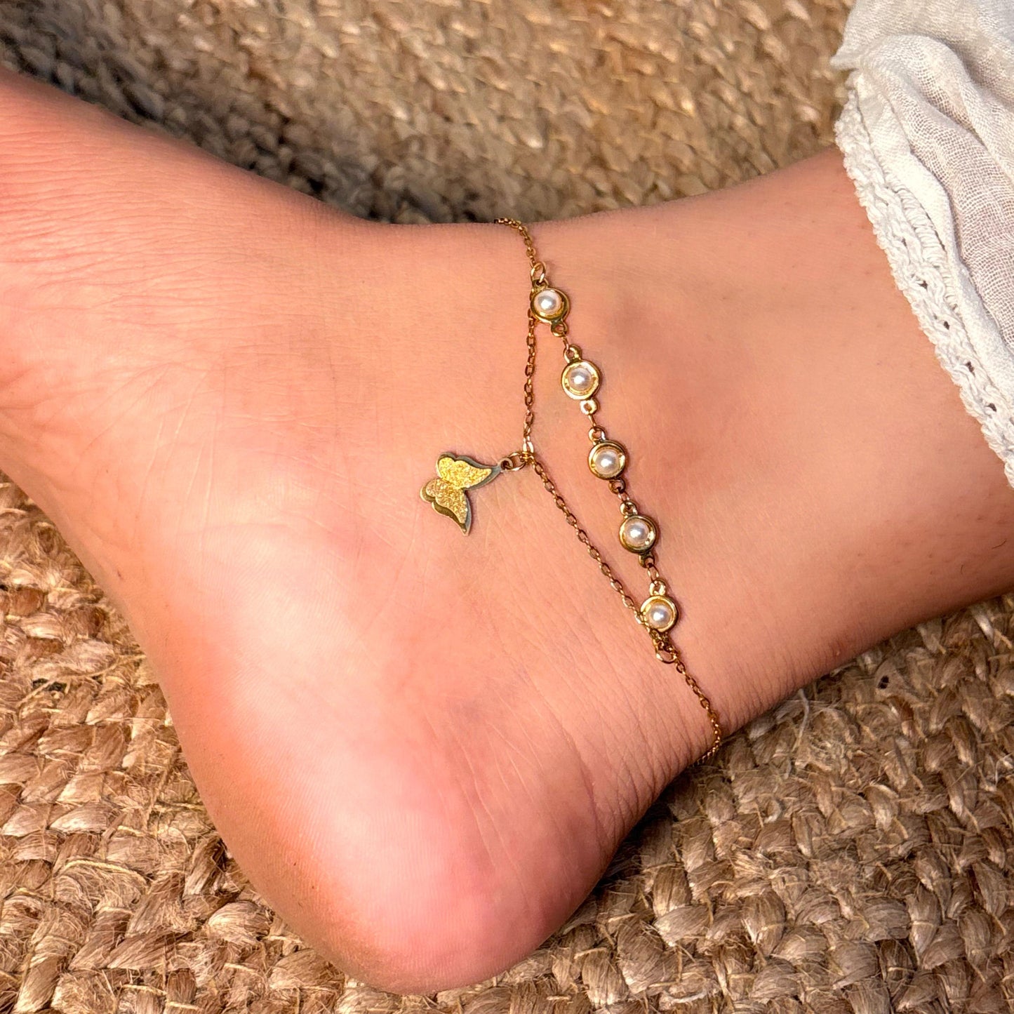 Butterfly Pearlie 18K Anklet