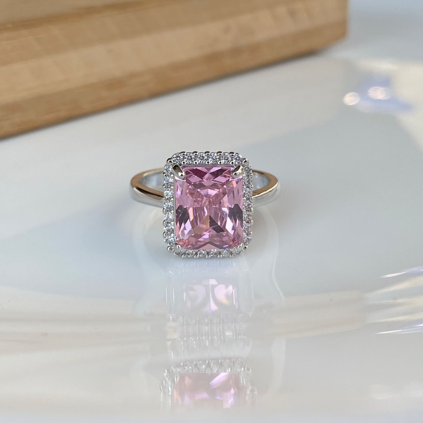 Studded Sparkle Pink Solitaire Ring