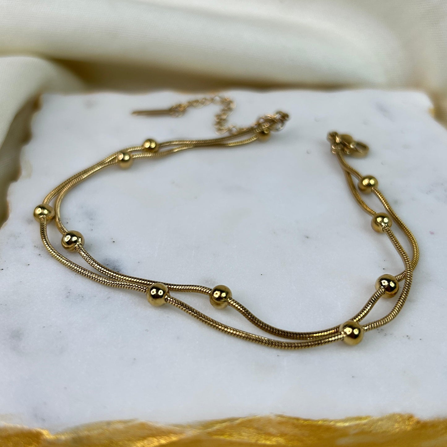 Gold Ball Layered Anklet