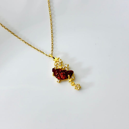 Red Resin Moon 18K Necklace •