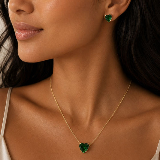 Heart Love Solitaire Jewellery Set ( Emerald )