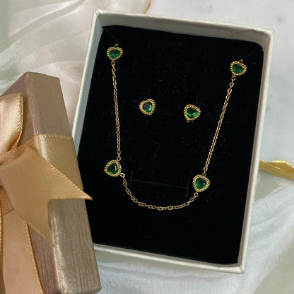 Heartiful emerald Jewelry Set(Necklace+Earrings)
