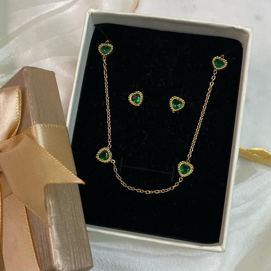 Heartiful emerald Jewelry Set(Necklace+Earrings)