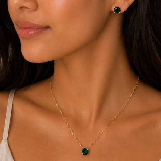Round Solitaire Jewellery Set ( Emerald )