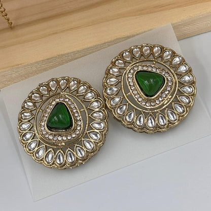 Khushi Kundan Stud Earrings (Emerald )