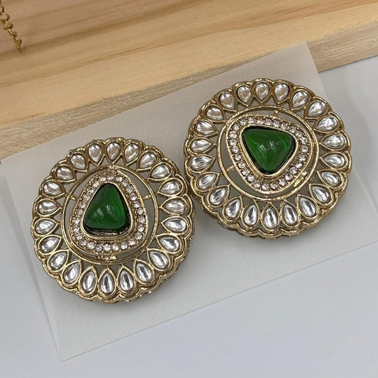 Khushi Kundan Stud Earrings (Emerald )