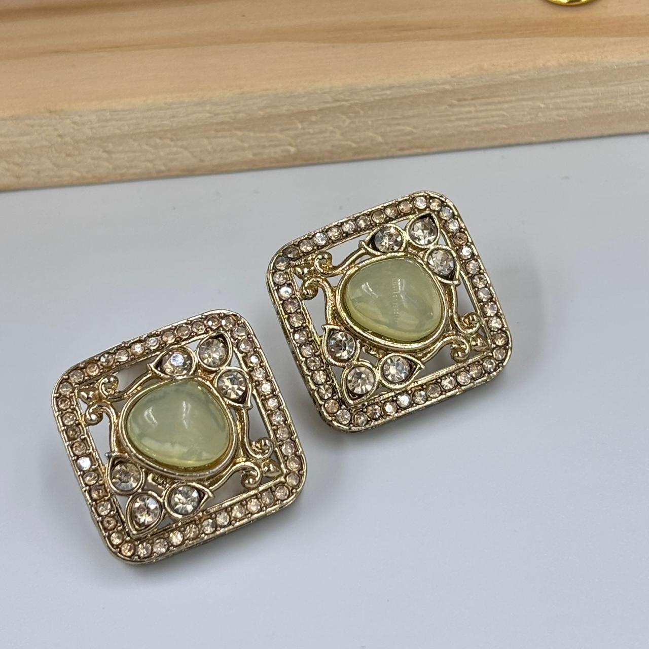 Disha Square Stud Earrings (Mint)