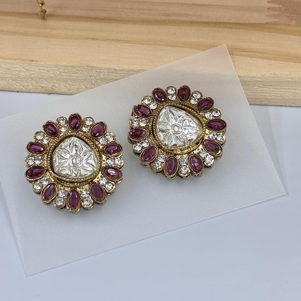 Aadhya Moisanite Stud Earrings (Pink )