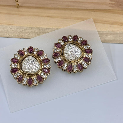 Aadhya Moisanite Stud Earrings (Pink )
