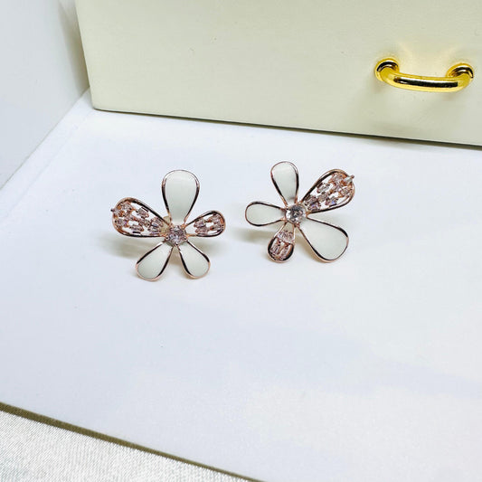 White Enamel Studded Daisy Earrings