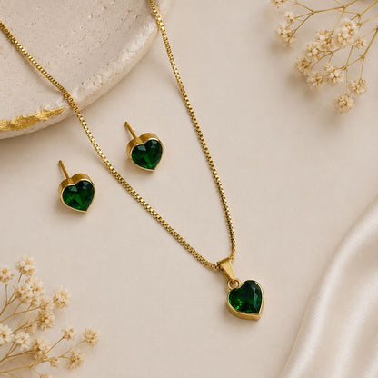 Hearties Solitaire Jewellery Set (Emerald )
