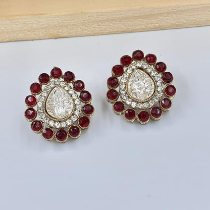 Noor Moisanite Stud Earrings (Maroon )