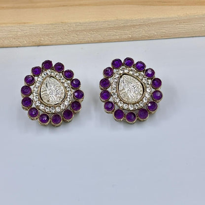 Noor Moisanite Stud Earrings ( Purple)