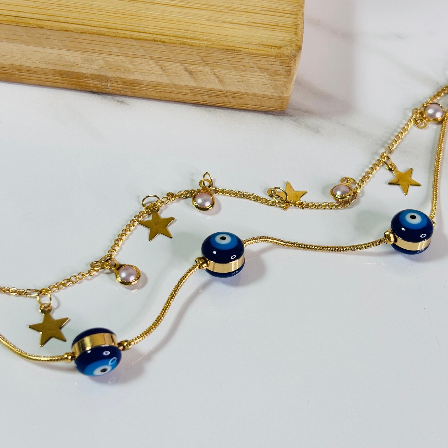 Evil Eye Pearl Drop Star Bracelet