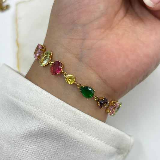 Crystal Bejewelled Chain Bracelet (Multi Colored)