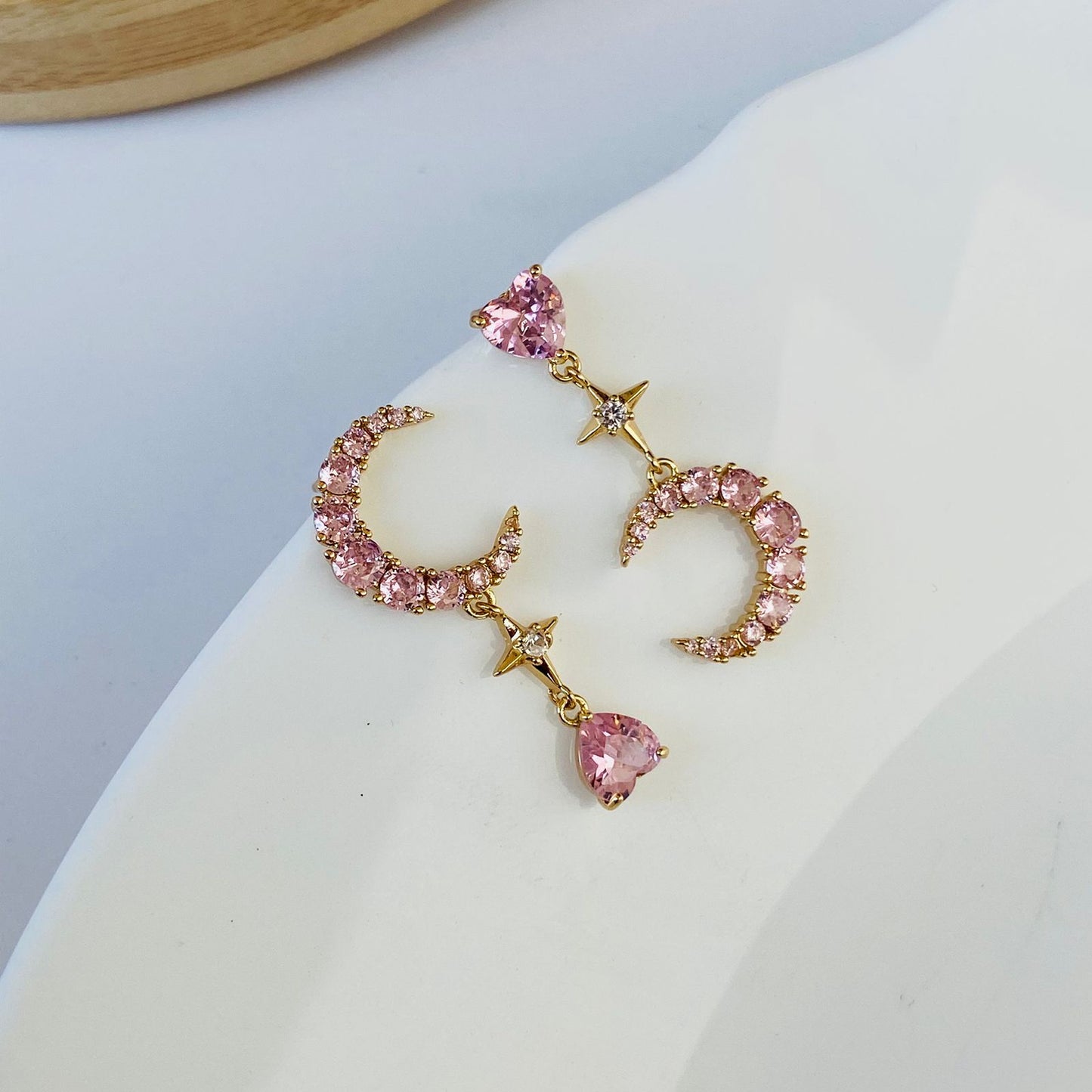 Mismatched Moon Luxe Earrings (Pink)