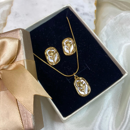 White Rose Jewelry Set ( Necklace+ Set)