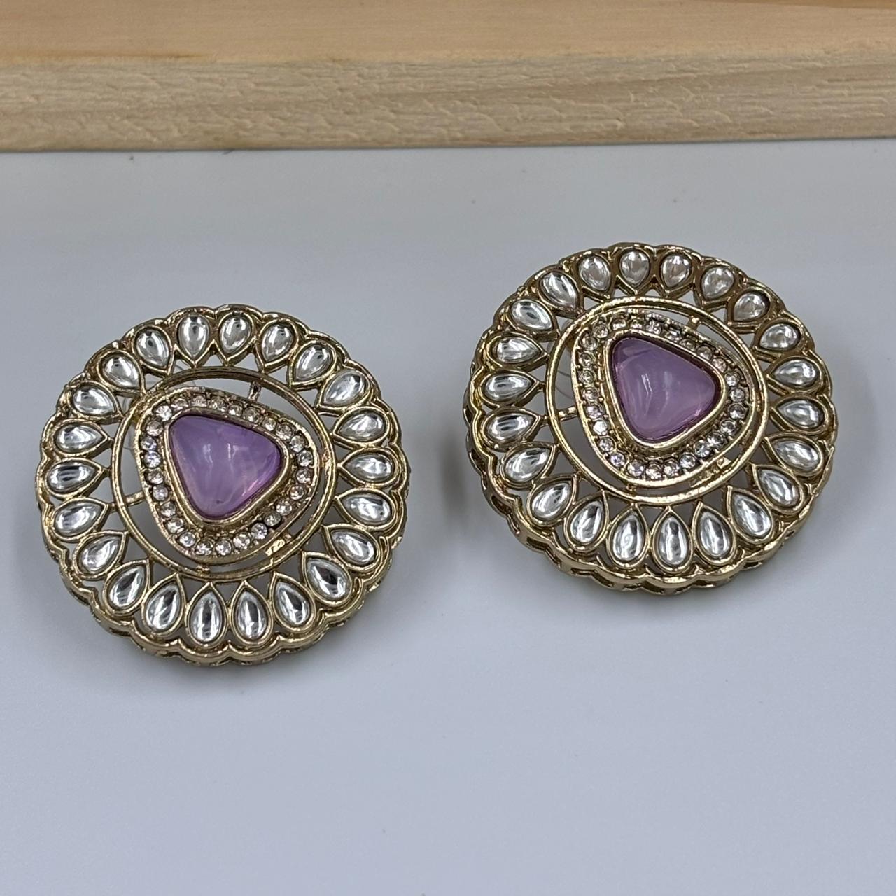 Khushi Kundan Stud Earrings (Lavender )