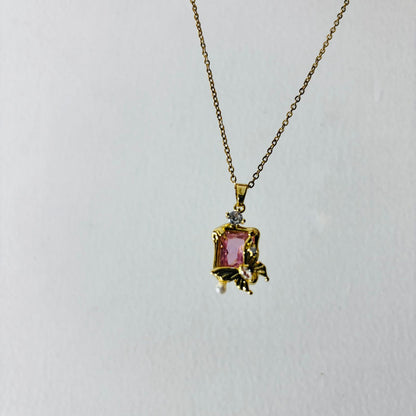 Pink Tropical Solitaire 18K Necklace