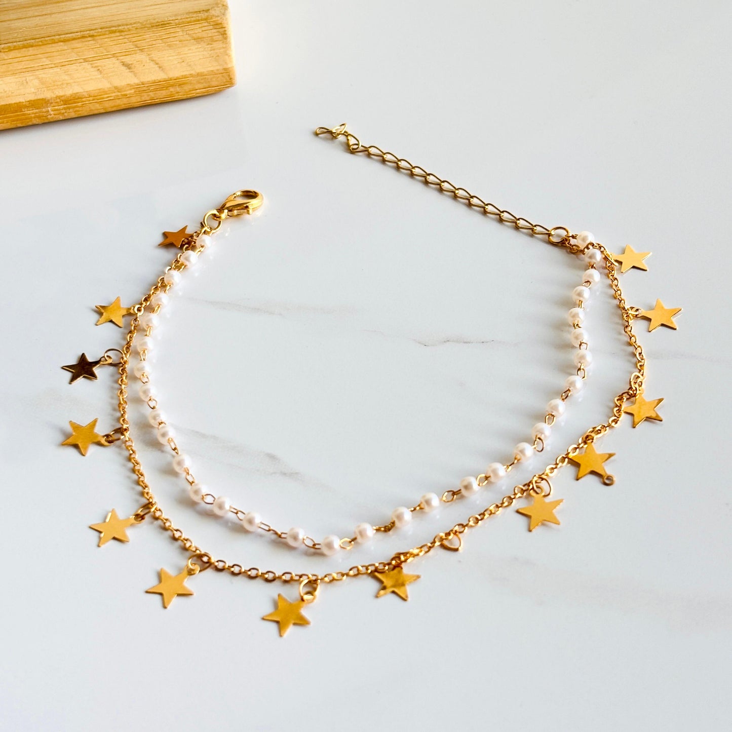 Star Charm Pearl Layered Anklet