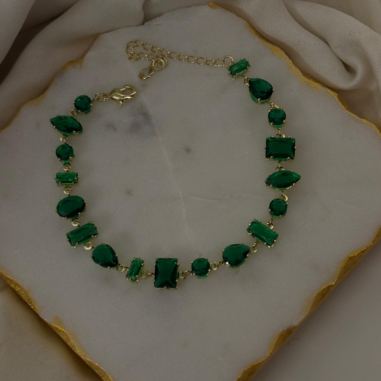 Crystal Emerald Bejewelled Bracelet