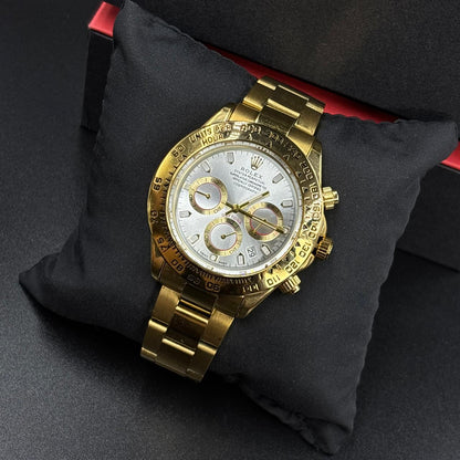 Rolex White Dial Gold Chronograph Watch
