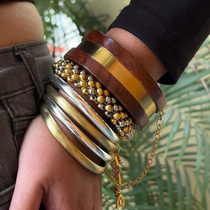 Kangana Stack of Wooden / Brass Bangles (2.4-2.8)