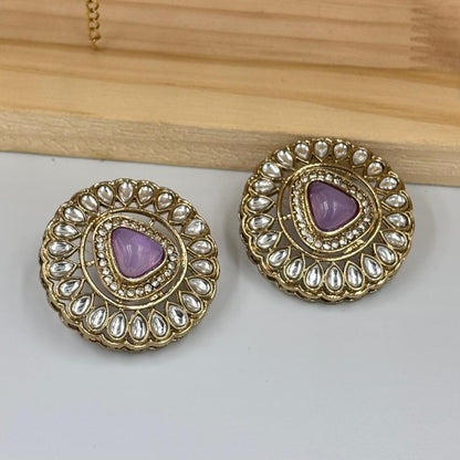 Khushi Kundan Stud Earrings (Lavender )