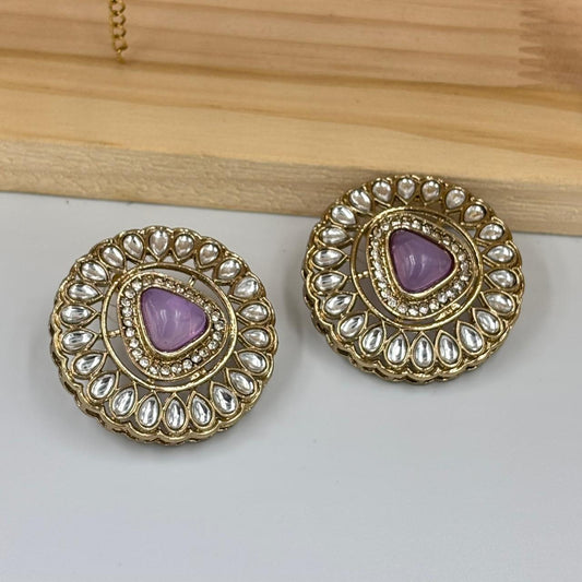 Khushi Kundan Stud Earrings (Lavender )