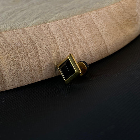 Square Top Men's Gold Earring