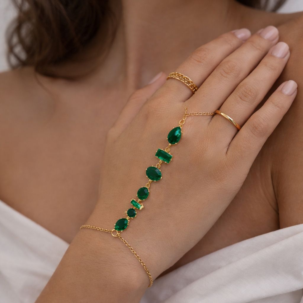 Crystal Bejewelled Hand Chain (Emerald)