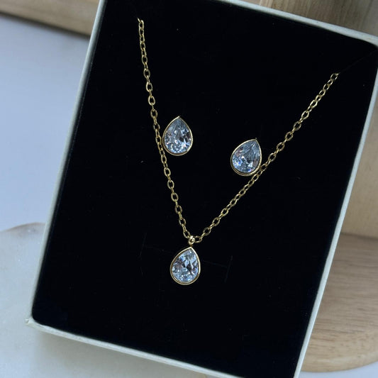 Drop Solitaire Jewellery Set (White)