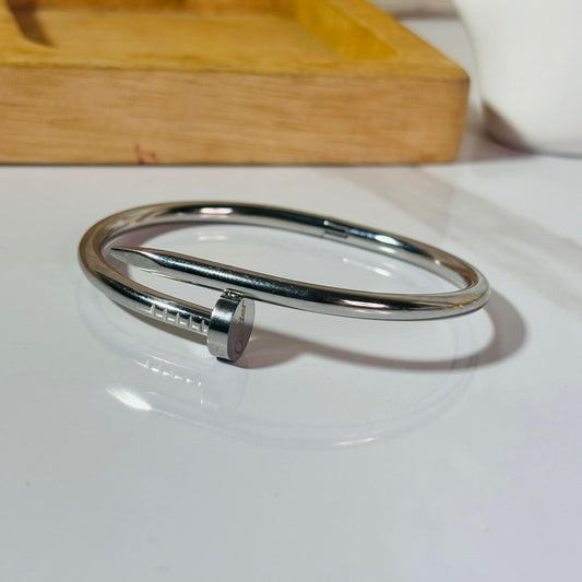 Sleek Silver Nail Screw Bracelet