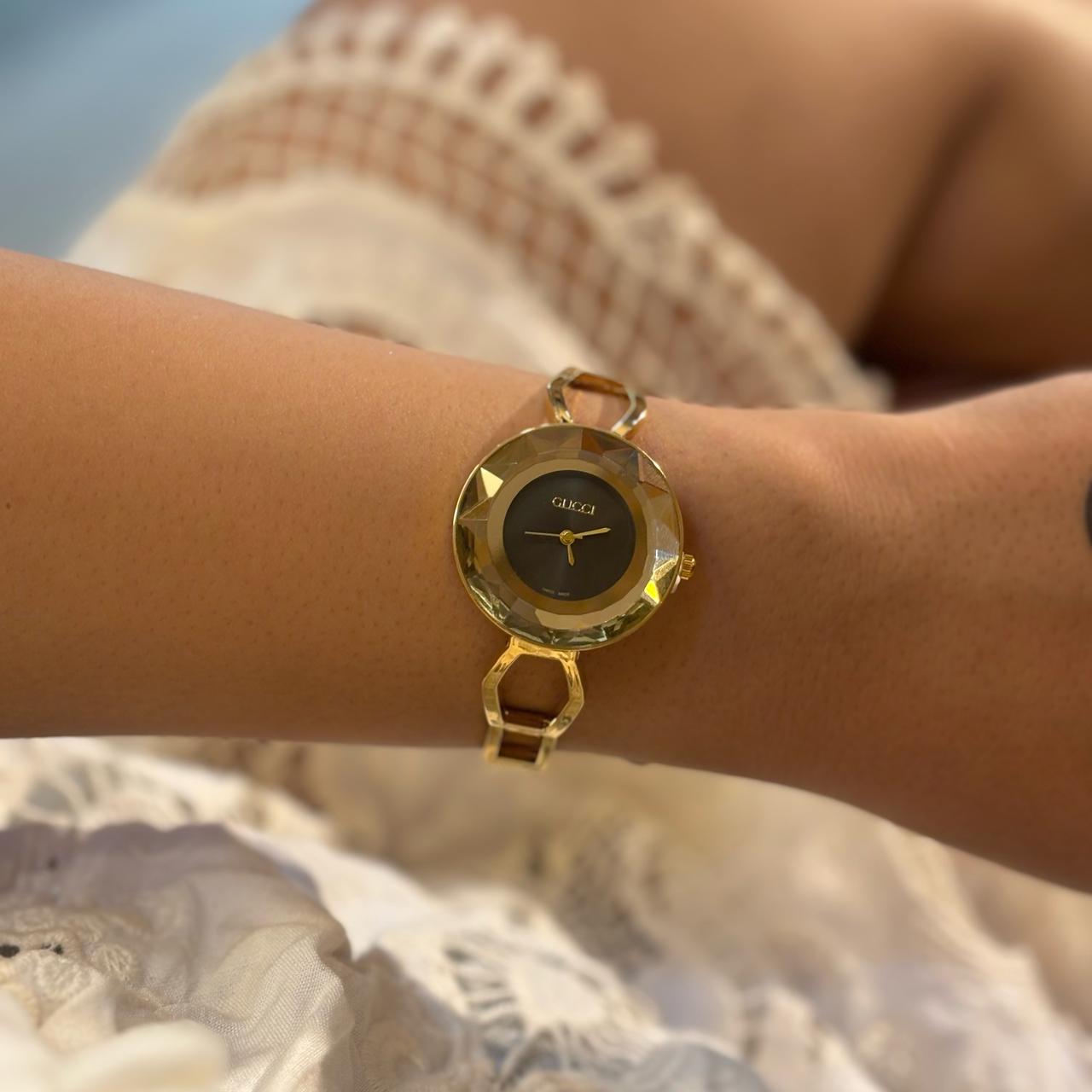 Gucci Crystal Gold Black Watch