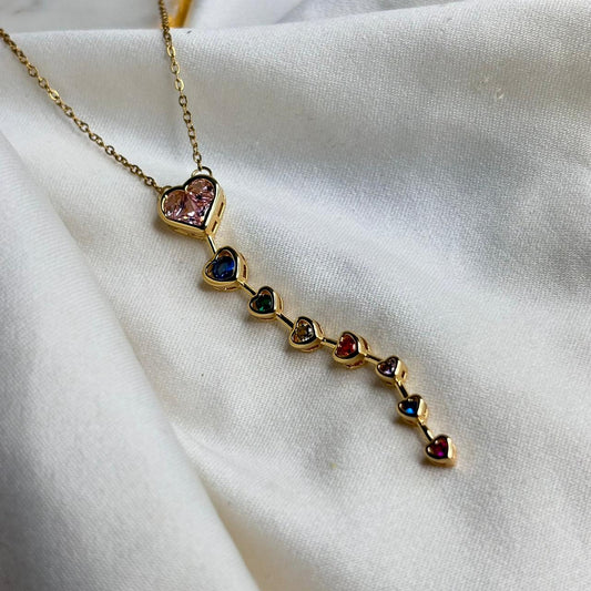 Bejewelled Heart Necklace 02 (White- Multi Color)