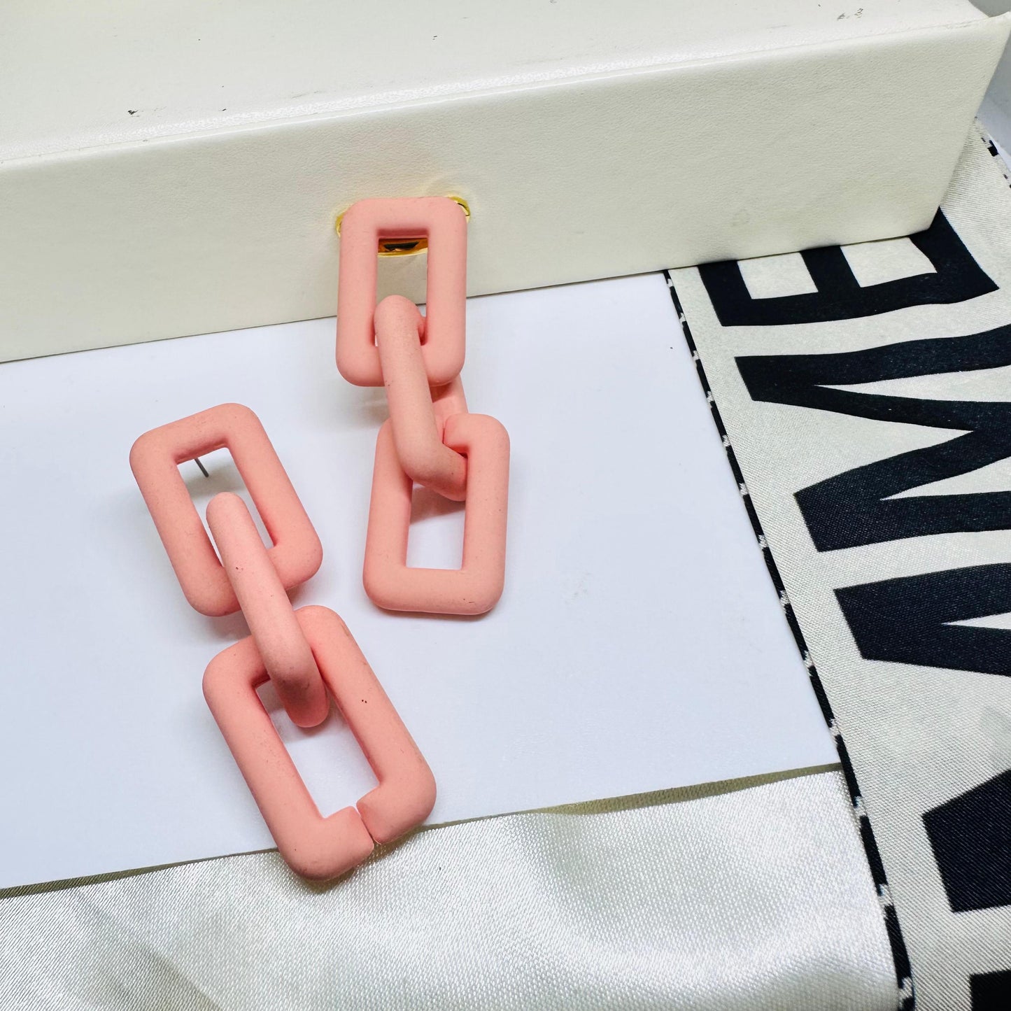 Peach Link Chunky Earrings