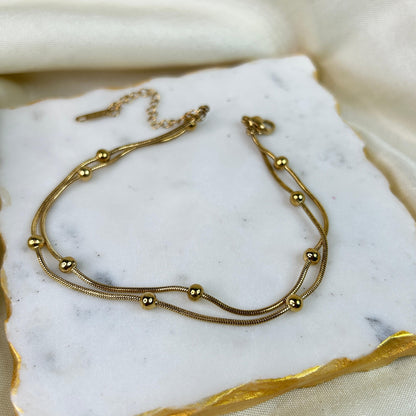 Gold Ball Layered Anklet