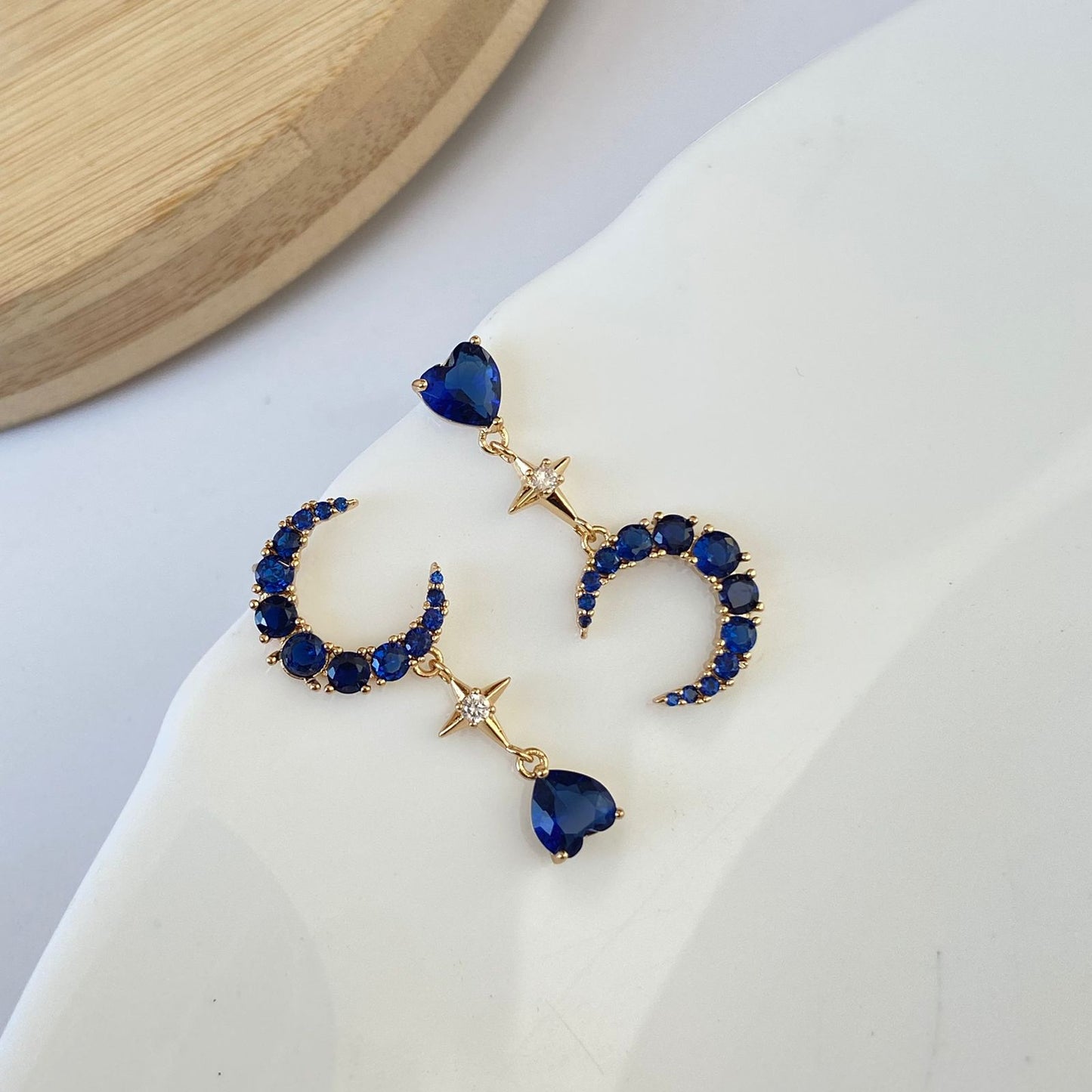 Mismatched Moon Luxe Earrings ( Blue Gold)