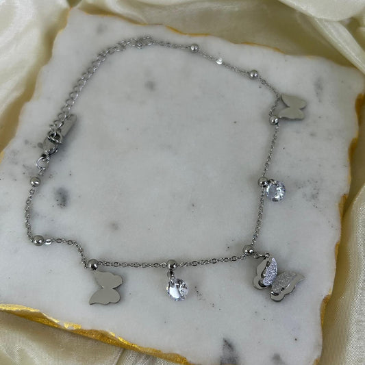 Butterfly Stone Silver Anklet